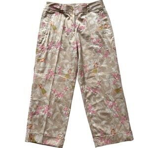 Tommy Bahama Womens Embroidered Cropped Cotton Silk Blend Hula Print Pants - 4